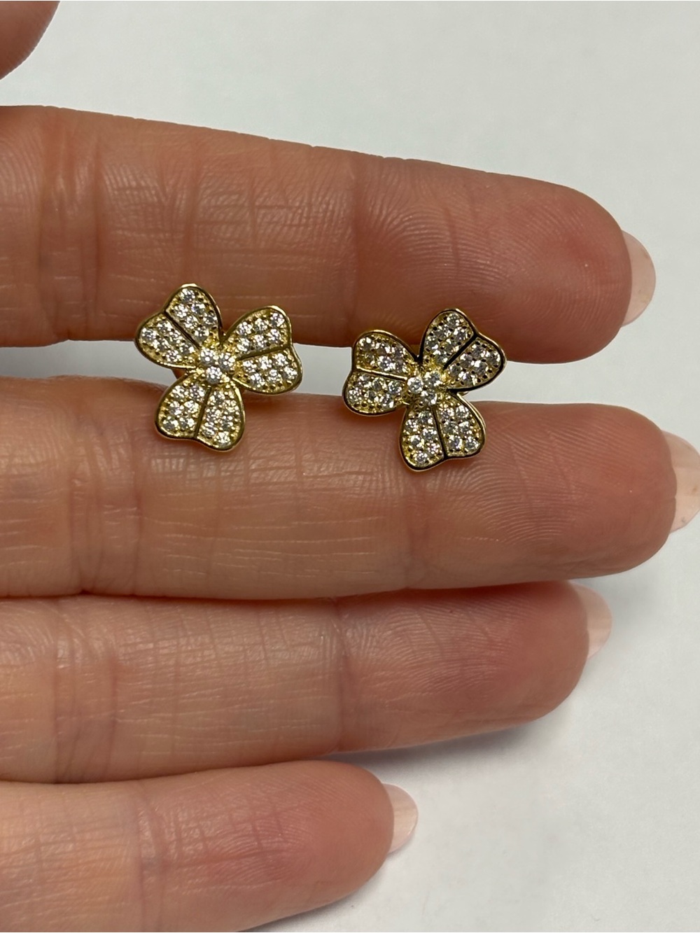 Suzy Levian Yellow Sterling Silver White CZ Clover Stud Earrings NWT
